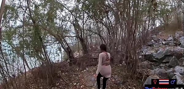  Real amateur couple blowjob and sex outdoor in public on an island